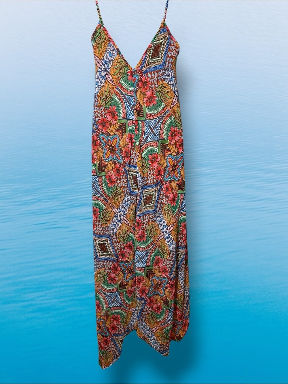 Just Taylor Colorful Floral Print a Handkerchief Hem Slip Dress Size 8